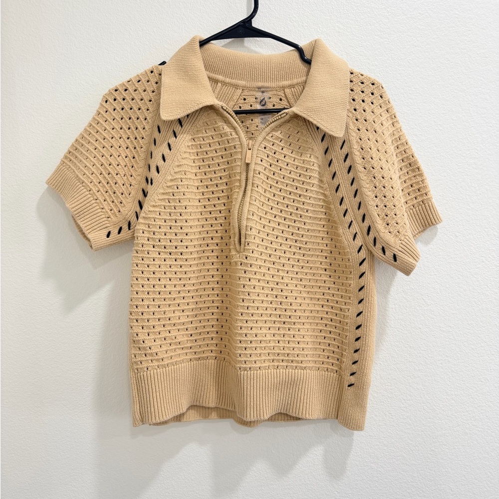 Women Beige Knit Polo Shirt